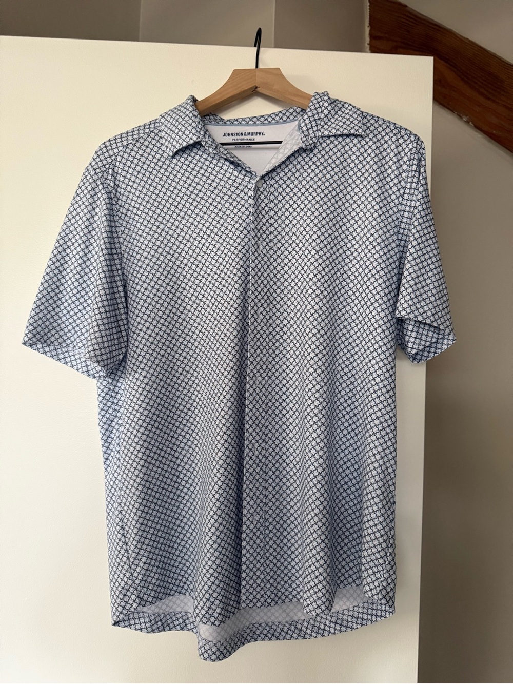 Johnston & Murphy Men's Light Blue Geometric Polo
